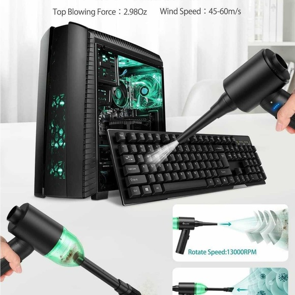 NEW 2 in 1 Cordless Handheld Vacuum & Air Duster Rechargeable Black Highly Rated - Picture 2 of 2